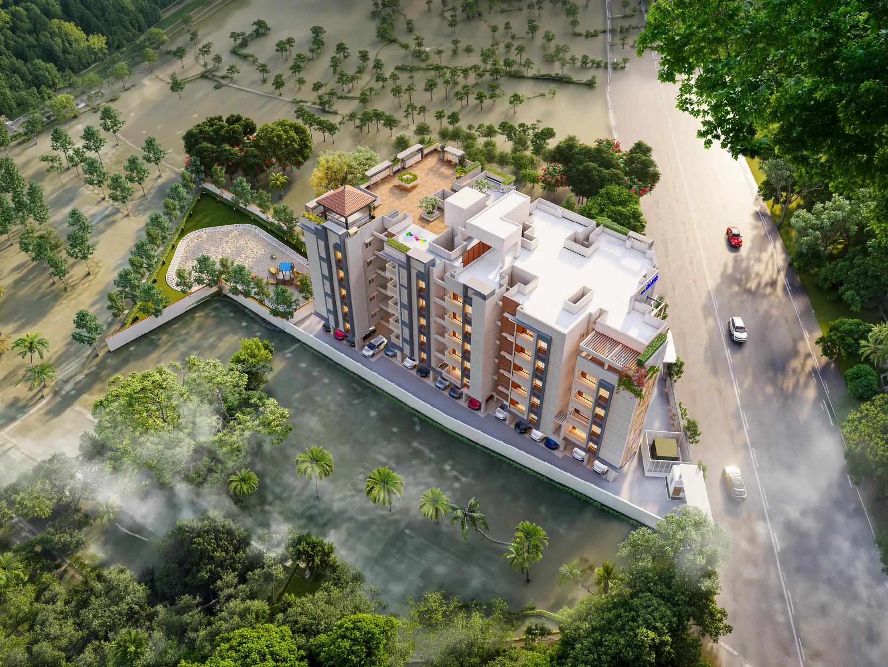 Aerial view of RLD Aura 2 & 3 BHK gated community in Ayapakkam, Chennai